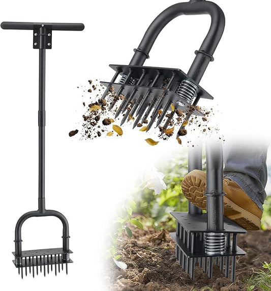 Lawn Aerator,39 inch Long Aerator Lawn Tool,Save Labour Core Aerator with 14 Steel Spikes,Manual Push Grass Aerator for Lawn and Garden,Yard