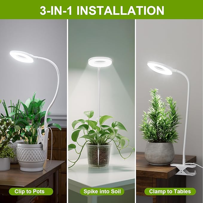 Grow Lights for Indoor Plants Full Spectrum, Clip On LED Plant Light, Plant Growing Lamp with 4/8/12H Timer, 3 Light Modes, 10 Dimmable Levels, Adjustable Gooseneck, Remote Control, 2-Pack