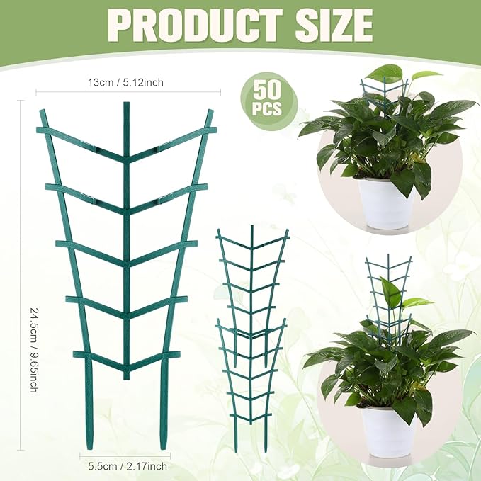 50 Pack Plant Trellis for Pots Garden Trellis for Potted Plants Flower Pots Support Stackable Plastic Mini Trellis for Climbing Plants Peas(Straight Line)