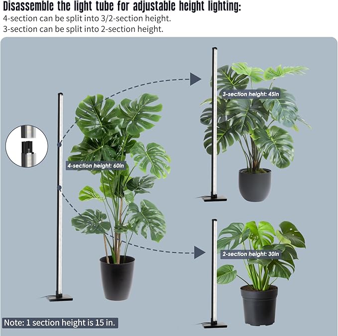 GLOWRIUM Grow Lights for Indoor Plants, 30W Vertical Plant Grow Lights with Auto-Timer, Full Spectrum LED Standing Plant Grow Light, 3 Light Modes, 6-Level Dimmable (45in)