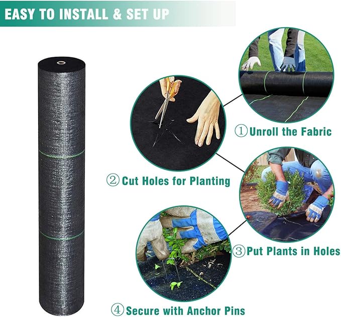 Snail 7ft x 200ft Weed Barrier Landscape Fabric Premium 5oz Pro Heavy Duty Ground Cover Anti-Weed Gardening Mat High Permeability Easy Setup Commercial Outdoor Weed Mat