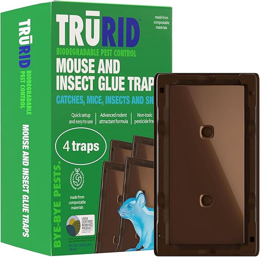 Mouse Traps Indoor for Home- Heavy Duty Sticky Traps for Mice, Small Rats, (4 Pack) Cockroaches & Other Bugs- Eco Friendly & Biodigradable