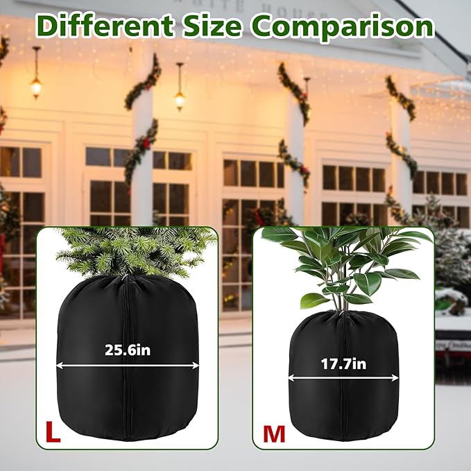 2 Pcs Plant Pot Winter Covers Protection - Potted Plant Freeze Protection Frost Jacket with Zipper Drawstring to Keep Outdoor Plants Flowers Shrubs Trees Warm (25.6" D x 19.7" H - Black)