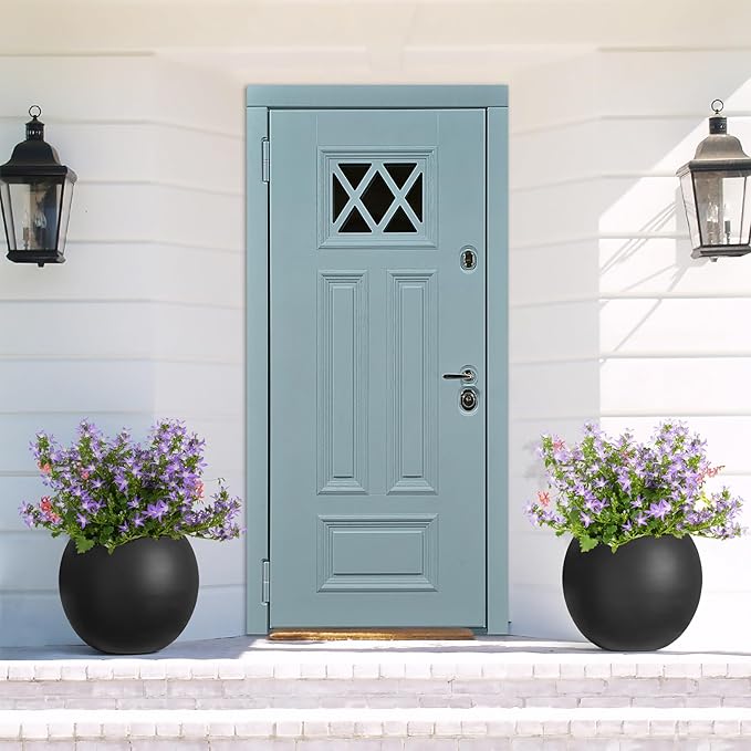 YOLENY 17.7'' Dia Large Round Planter with Drainage Hole, Sphere Planter Outdoor Indoor Plant Flower Pot with Rubber Plug for Garden Patio Balcony Home, Black