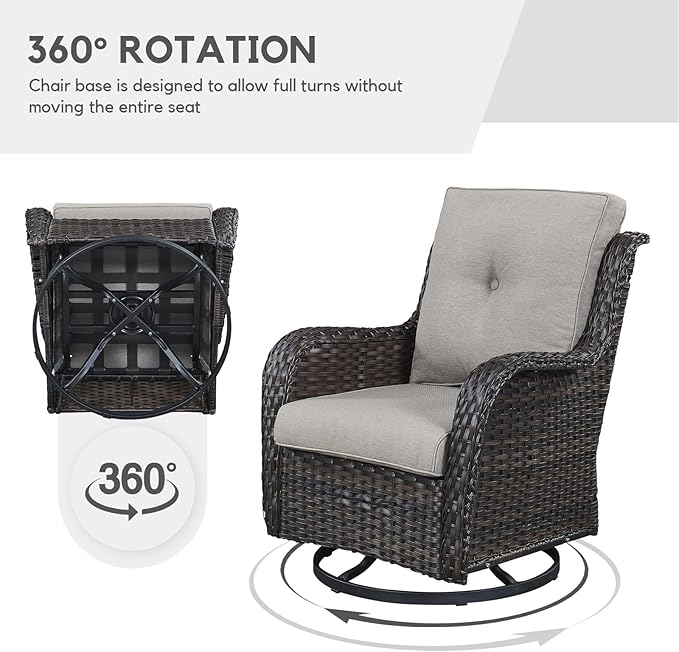 4 Pieces Patio Furniture Set with Fire Pit 50,000 BTU,Outdoor Swivel Rocker Chairs Set of 2 with PE Rattan Side Table,Wicker Outdoor Conversation Set with Rocking Chairs