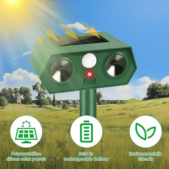2025 4Pack Deer Repellent Device Solar Animal Repeller Cat Repellent Outdoor Ultrasonic Animal Repellent with Motion Detection to Scare Coyote Rabbit Squirrel Skunk Dog Fox Raccoon