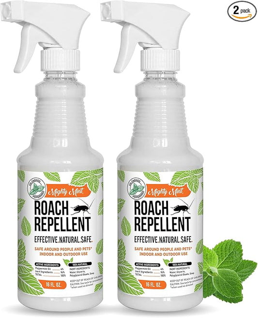 Mighty Mint Peppermint Oil Roach Repellent Spray – Natural Cockroach Killer for Indoor & Outdoor Use – Plant-Based Insect & Pest Control – 16 oz (Pack of 2)