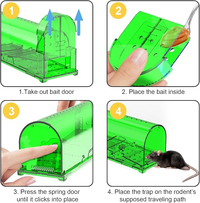 4 Pack 93 Holes Humane Mouse Traps Indoor for Home/Outdoor, Live Catch and Release Mice Traps, No Kill Mouse Catcher, Easy to Set and Reusable Humane Trap, Safe for Families and Pets