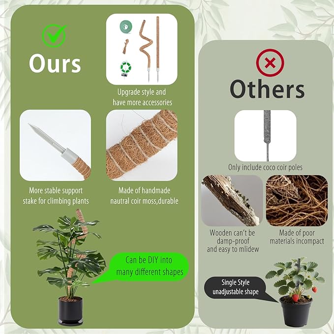 2 Pack Moss Pole, 28 Inch Monstera Plant Support, Moss Poles for Climbing Indoor Plants, Handmade Coco Coir Plant Support Stakes for Potted Plants, Pothos, Philodendron