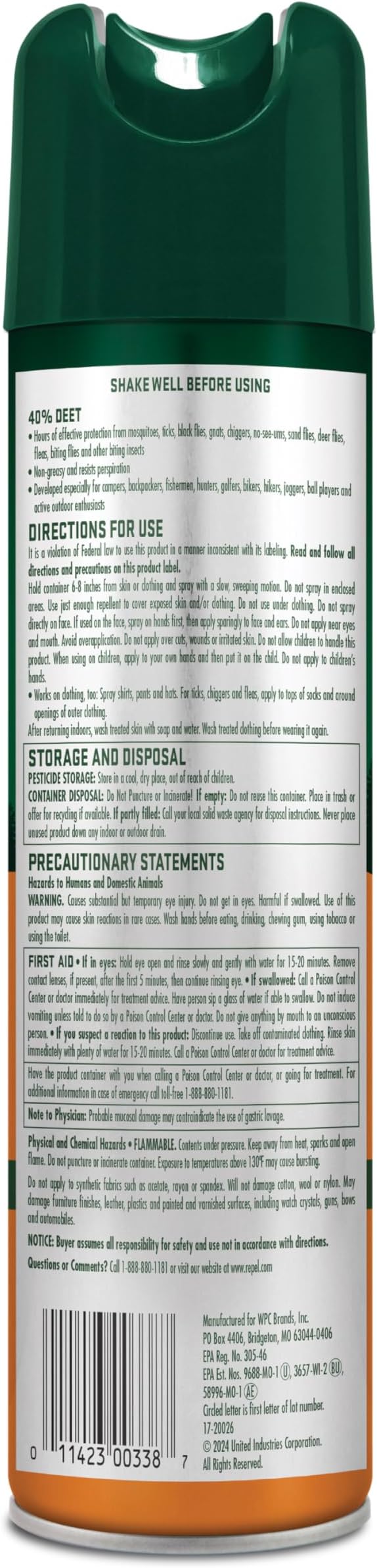 Repel Insect Repellent Sportsman Max Formula, Repels Mosquitoes, Ticks, Gnats, Biting Flies, 40% DEET (Aerosol Spray) 6.5 fl Ounce