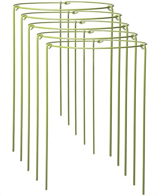 5-Pack Heavy Duty Garden Plant Stakes, 3.2mm Steel Plant Support Stakes for Indoor Outdoor Use - Tomato Cages, Monstera, Peony Supports for Potted Plants & Trees - 6" W x 11" H (Mint Green)