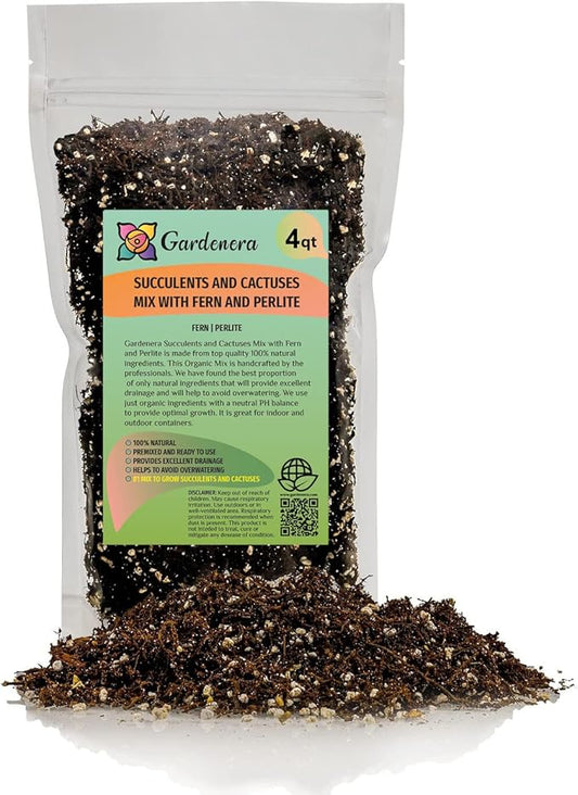 Premium Organic Potting Soil, Succulent & Cactus Soil Mix, Fast Draining Pre-Mixed Blend - Horticultural Perlite (25%) + Peat Moss (75%) - Made in USA - 4 Quart