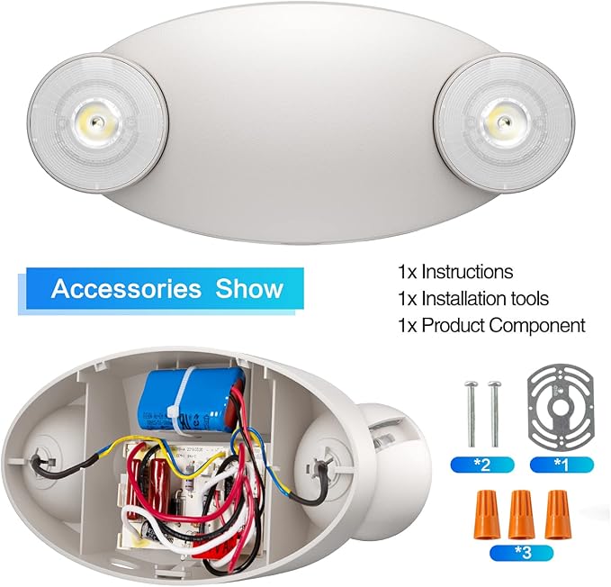 1 Pack LED Emergency Light with Battery Backup-Adjustable 2 LED Bug Eye Head Emergency Lighting -UL Certified 120-220VAC Emergency Exit Lighting Fixtures for Business/Home.