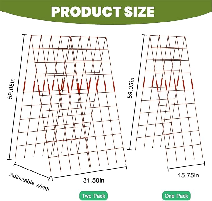 Cucumber Trellis 2 Pack, 59" H Foldable A-Frame Garden Trellis for Raised Bed Garden Grow Support with Plant Support Clips, Twist Ties for Cucumber,Tomato, Climbing Plants and Flowers