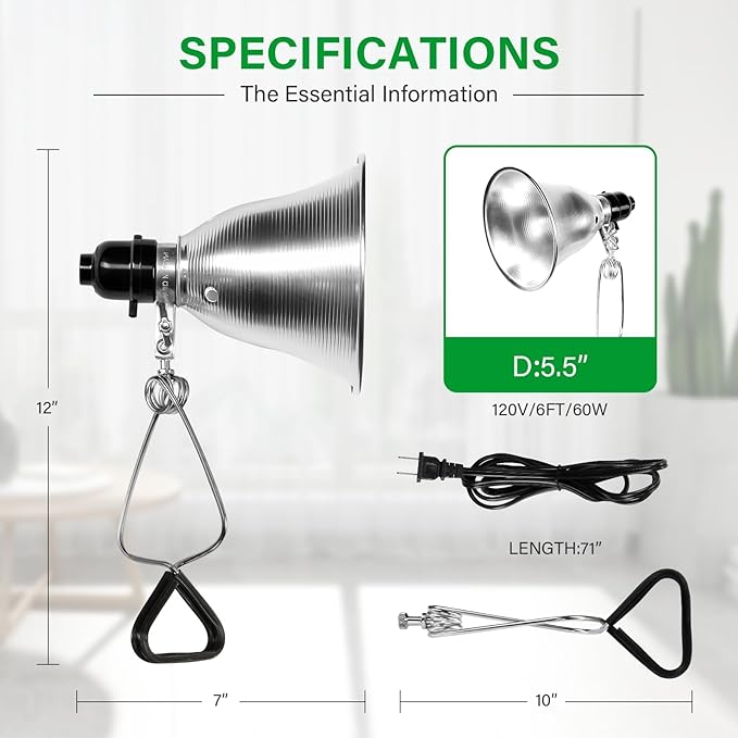 Simple Deluxe Clamp Light with 5.5 Inch Adjustable Aluminum Reflector, Suit for E26 Socket Max 60 Watt Lamp (No Bulb Included), 6 Feet 18/2 SPT-2 Cord, 2 Pack