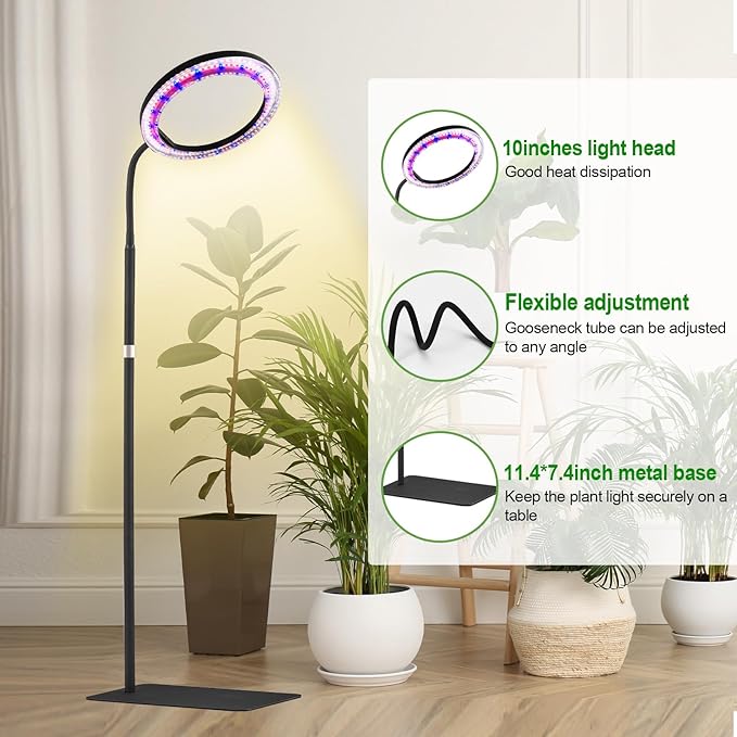yadoker Grow Light for Indoor Plants,160 LEDs Full Spectrum Standing Plant Grow Light with 3H/6H/9H Timer,10-Level Brightness, 51" Height Adjustable,Flow Grow Lamp for Tall Large Indoor Plants