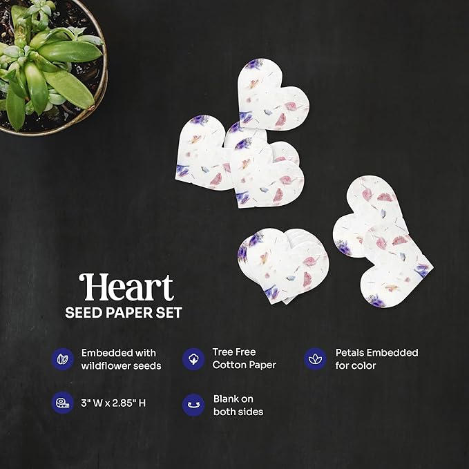 Set of 24 Mixed Heart – Plantable Seed Paper Embedded with Wildflower Seeds for Bridal Shower, Wedding Gift, Birthday, & Other Milestone Celebrations