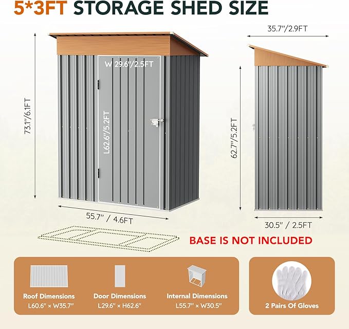 5x3FT Multi-Used Shed & Outdoor Storage Shed with Lockable Door, Compact Metal Tool Shed for Garden, Backyard, Patio, Utility, and Various Storage Shed(Matte Gray)