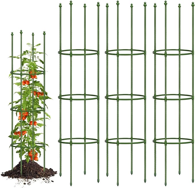 Breeze Touch 3 Pack Tomato Support Cages, Up to 59 Inch Adjustable Tomato Trellis for Garden & Pots, Garden Trellis for Climbing Plants Outdoor, Plant Trellis for Climbing Vegetables, Flowers, Beans