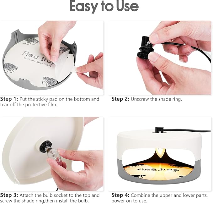 2 Pack Flea Traps for Inside Your Home, Indoor Flea Light Bed Bug Killer with 6 Light Bulb & 4 Sticky Pads Refills, Odorless Natural Insect Infestation Trap for Kid Pet, Safer Than Sprays & Powders