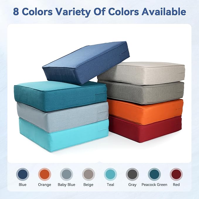 Luxury 6" Outdoor Cushions for Patio Furniture, 24x24x6 Thick Seat Cushion Set of 2, Fade Resistant Couch Chair Replacement Cushions High Density Deep Wicker Chair Cushion w/Removable Cover, Blue