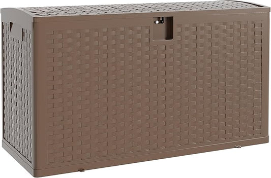 99Gallon Brown Resin Deck Box, Outdoor Storage Box Waterproof Lockable, Patio Deck Box For Package Delivery, Outside Storage Box Container for Furniture Cushions, Garden Tools, Pool Accessories