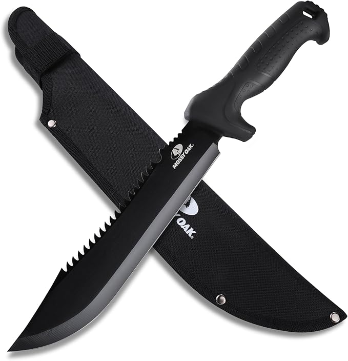 Mossy Oak Machete with Saw, 16" Sharp Machete with Sheath, Ergonomic No-Slip Handle for Bushcraft, Outdoor Hunting, Garden Cutting Small Trees and Yard Work