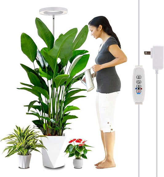 WaterRebirth 6.3 inch Grow Lights for Indoor Plants,Large Plant Light with 3 Timers, 10 Level Dimmable Brightness, Full Spectrum Plant Lamp, Height Adjustable for Tall Plants