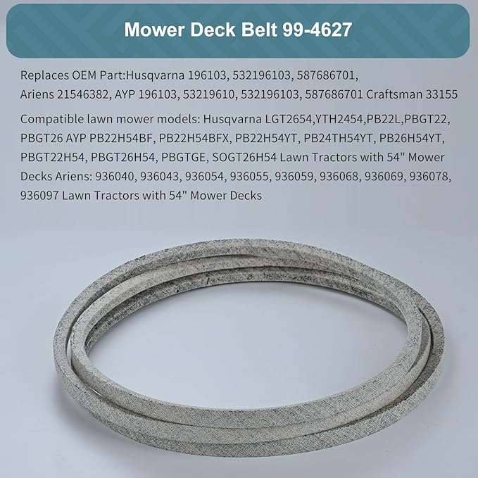 5/8 x 148'' V-Belt Replace for Exmark 99-4627,99-4627-SL, Husqvarna 196103 532196103 587686701, Ariens 21546382 AYP 196103 Craftsman 33155 Kevlar Lawn Mower Belt (196103)