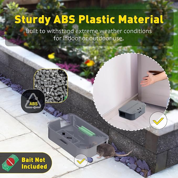 Mouse Stations with Keys 12 Pack, Keyless Design and Key Required Mouse Stations, Mice Stations, Keeps Children and Pets Safe Indoor & Outdoor, Gray