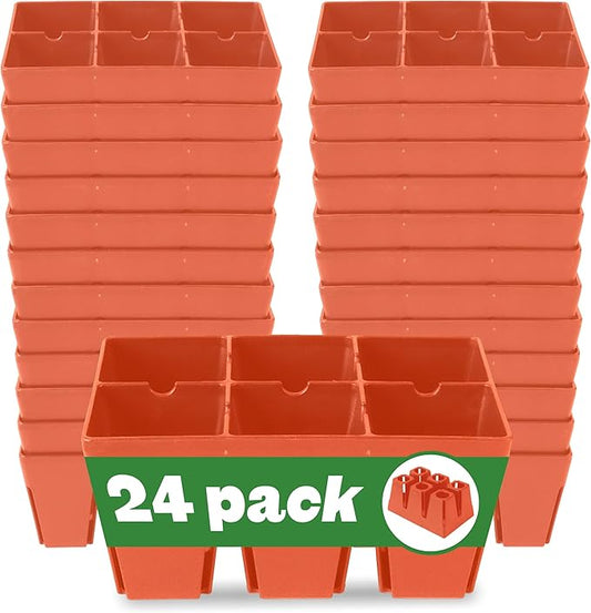 Epic Gardening Reusable Seed Starter Tray - 6 Cell/24 Seedling Starter Trays - Easy Watering, Indoor Greenhouse, Plant Starter, Gardener-Friendly for Seedlings | UV-Treated & BPA-Free - Terracotta