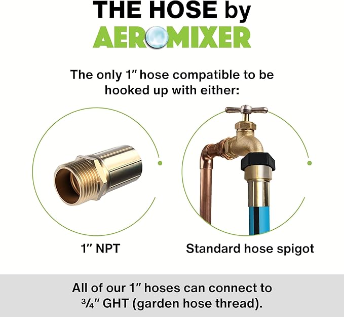 Aeromixer THE HOSE - 1 Inch Garden Hose 15 Ft, Kinkless Commercial Garden Hoses, Heavy Duty Industrial Water Hoses for Outdoors, 650 PSI High-Pressure Watering Tool for Farming and Gardening