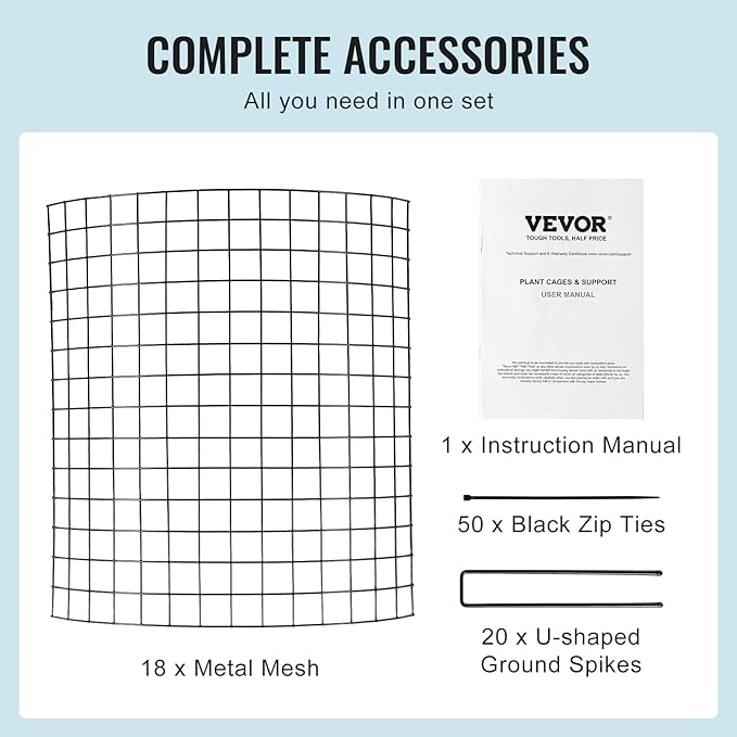 VEVOR 6 Pack Plant Protectors from Animals, 12.6'' Dia. x 14'' H Chicken Wire Plant Protector, Plant Cages for Outdoor Plants, Flowers & Vegetables, Keeps Bunny Chicken Squirrels Out, 18pcs Metal Mesh