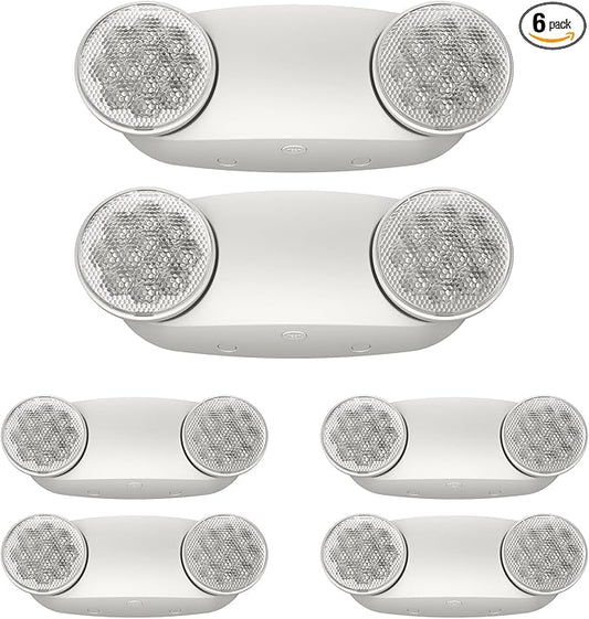 6 Packs White LED Emergency Lights with Battery Backup, Two Head Adjustable Emergency Lighting Fixtures-Fireproof Materials-Emergency Lighting Fixture/Emergency Light Home