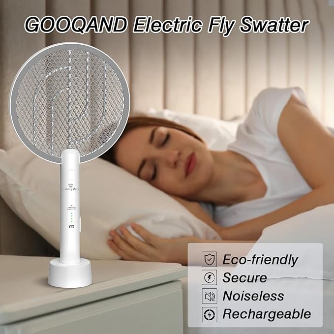 Bug Zapper Racket, 2 in 1 Electric Fly Zapper USB Rechargeable, 4000V Electric Fly Swatter with 3 Layer Safety Mesh, Indoor Outdoor Electric Racket for Kitchen, Bedroom, Camping