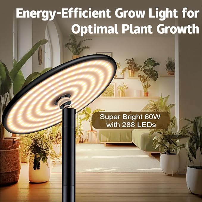 60W Full Spectrum LED Tall Grow Light, 85’’ Adjustable Standing Plant Light for Indoor Plants, 4/8/12H Timer & 10-Level Dimmable, Ideal for Large Plants & Indoor Trees