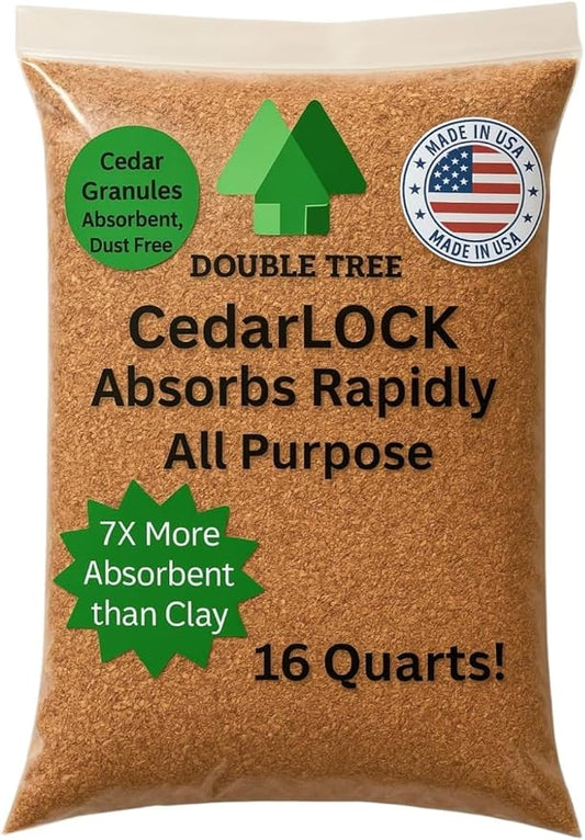 CedarLock Oil Absorbent – Nature’s Heavy-Duty Spill Solution Made from 100% Pure Incense Cedar, Oil Spill Kit Granules, Organic Granules, All-Purpose Oil Absorbent - (2 Bags 32 Quarts)