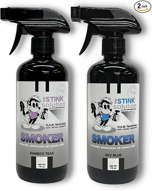 Smoke Odor Eliminator Spray for Home, Car, Clothes, Hands, Hair, Wall & More Completely Neutralizes All Types of Smoke Odor Best Smoke Smell Remover Bamboo Teak 16oz & Sky Blue 16oz