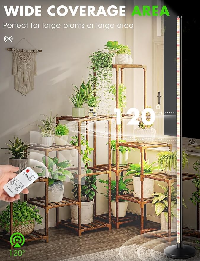57 Inch Grow Lights for Indoor Plants: 36W, 6000K, 280 LEDs Full Spectrum Plant Lights for Seed Starting with Timer, 10 Level Dimmable Standing Plant Growing Lamp for Greenhouse with Hanging Accessory