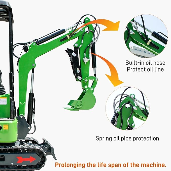 1 Ton Mini Excavator B&S Engine with Excavator Flail Mower Attachments for Garden,Road Cutting Weeds, Branch Shredding,Pioneering Land(G Mower+excavator)