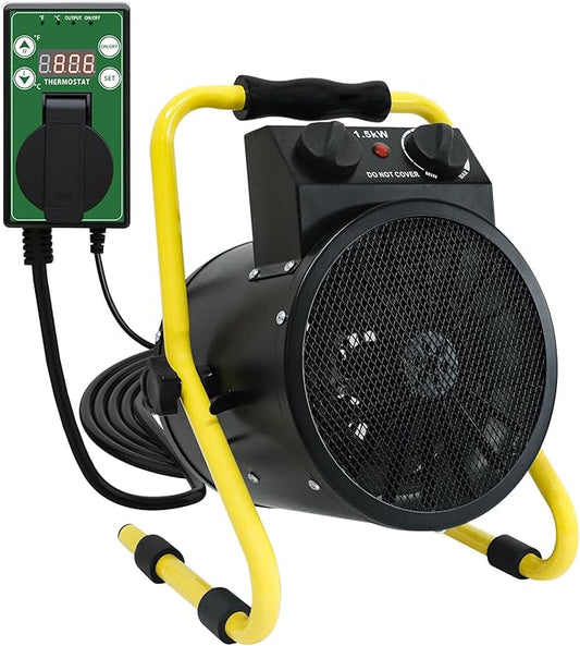 COOS BAY 1500W Outdoor Space Heater with Thermostat, Electric Greenhouse Heater for Grow Tent, Garage, RV, Shed, Radiant Heat, IPX4 Water-Resistant, Overheat Protection, 1 Pack, Black