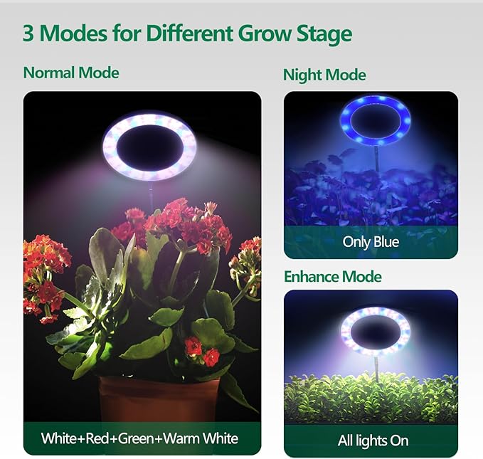 WaterRebirth 6.3 inch Grow Lights for Indoor Plants,Large Plant Light with 3 Timers, 10 Level Dimmable Brightness, Full Spectrum Plant Lamp, Height Adjustable for Tall Plants