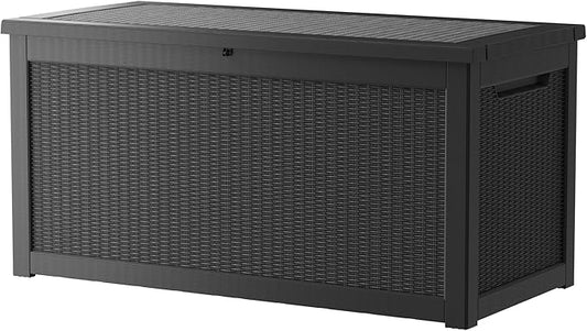 320 Gallon Deck Box, Resin Outdoor Indoor Waterproof Storage Box, Lockable Storage Box With Handle for Patio Furniture - Garden Tools - Swimming Pool Tools UV-Resistant, Black