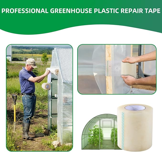 Greenhouse Repair Tape, 6.3 mil Thickness Greenhouse Plastic Tape, Clear UV Resistant Greenhouse Sheeting Coverings Film Tape(4inX213ft)