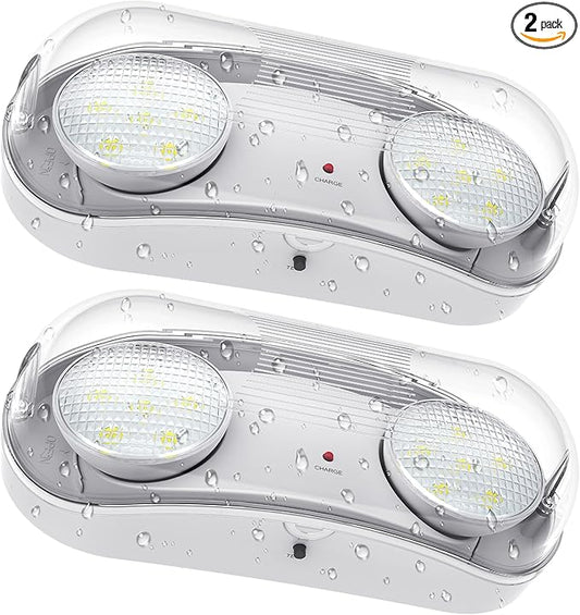 Outdoor Emergency Light with Battery Backup, Exterior Emergency Exit Lights Hardwired, Wet Location LED Egress Lights, Waterproof Commercial Emergency Lighting Fixture, 120-347V, UL Listed(2 Pack)
