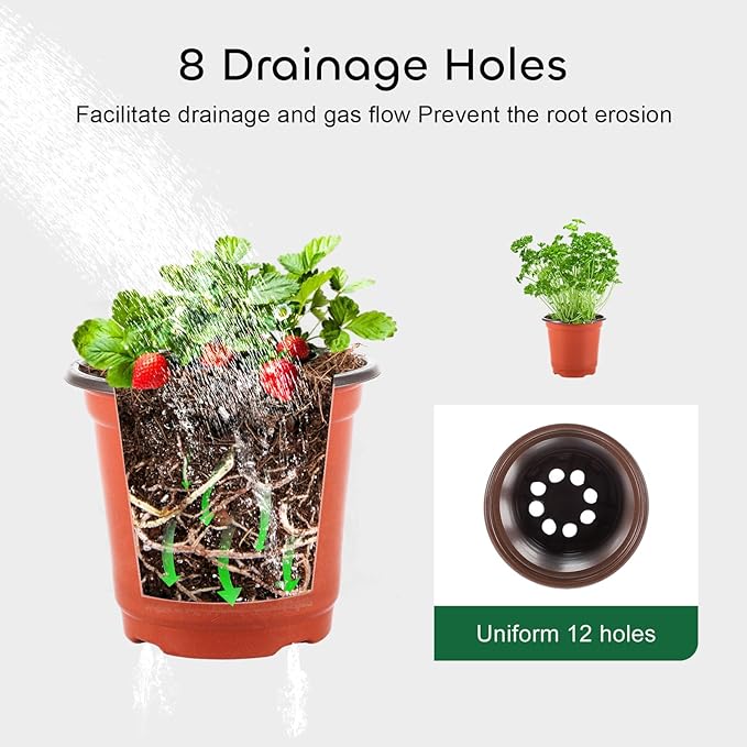 GROWNEER 60 Pcs 4'' Plastic Nursery Pots with 15 Plant Labels, Seedling Starter Containers for Flower Growing and Indoor Outdoor Garden Transplanting