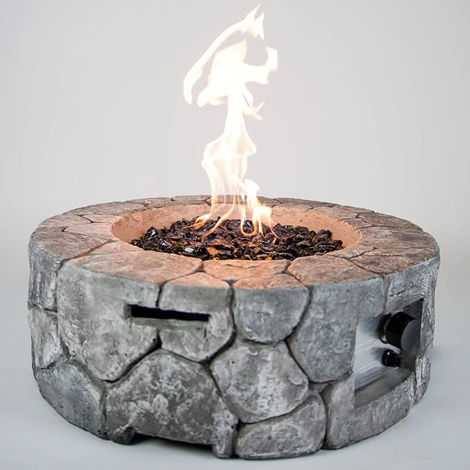 HF09501AA Edinburgh 40,000 BTU Propane FirePit Table for Patio and Deck Use, MGO Construction, Includes Crystal Glass Beads Protective Fabric Cover, 28 Inch x 9 Inch, Stonework Finish