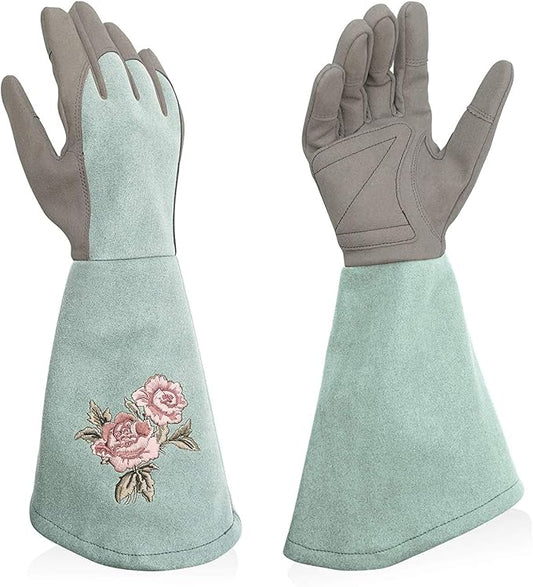 Kids Garden Gloves with Thorn Resistant, Embroidery Children Gardening Gloves with Extra Long Forearm Protection(3-5)
