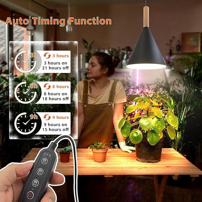 Hanging Grow Lights for Indoor Plants,Pendant Plant Lights for Indoor Growing,15W Full Spectrum, with Timer and 15FT Power Cord, Hanging Grow Light,Large Tall Plant Greenhouse (White)