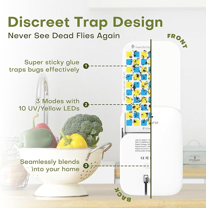 Flying Insect Traps Indoor - Plug-in Fly Catcher and Killers Includes Refills for House Flies, Fruit Flies, Gnats,Cover up to 800 ft², Off-White, 2 Traps + 8 Refills